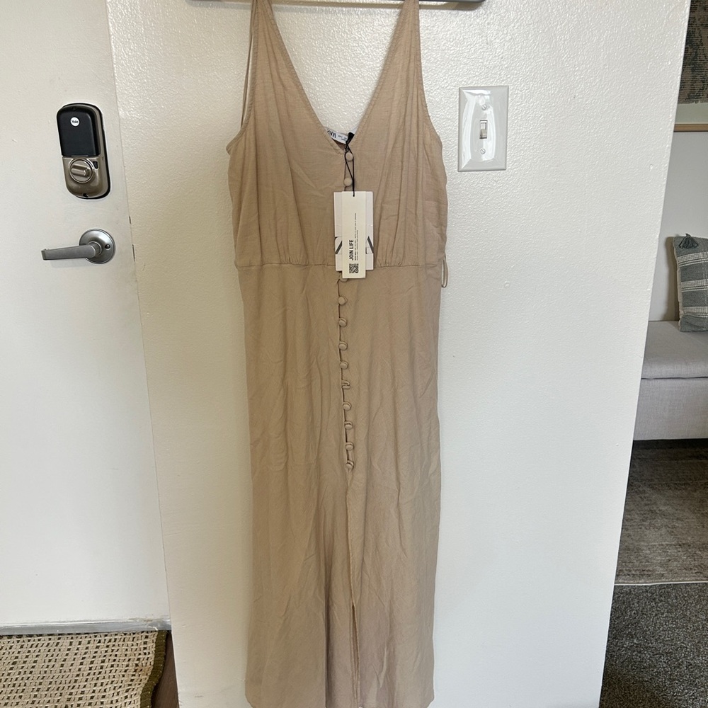 Zara Beige Sleeveless V-Neck Dress